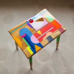 Pink Modern Abstract Epoxy Accent Table, Handmade Wooden Vivid Resin Side Table - thumbnail 3