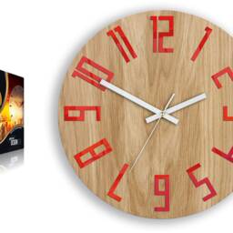 Wall Clock With Red Numbers, Silent Wood Clock, Unique Modern Slim_Wood_Red - thumbnail 4