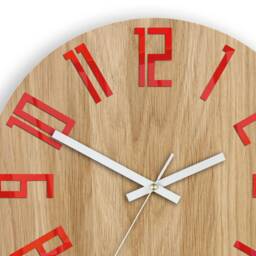 Wall Clock With Red Numbers, Silent Wood Clock, Unique Modern Slim_Wood_Red - thumbnail 3