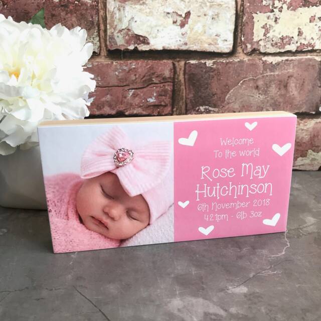 New Baby Gift, Girl Girl, Frame, Photo On Wood, Personalised Custom Gift - image 1