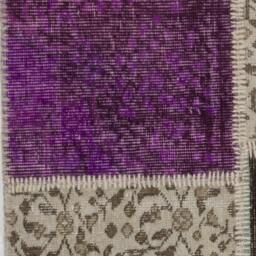 Multicolor Handmade Turkish Patchwork Rug, Purple, Ice Blue, Mustard Yellow & Beige - thumbnail 4