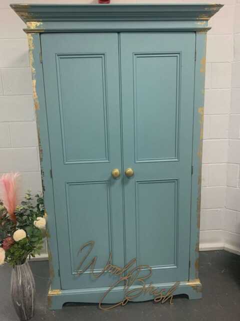 Solid Pine Wardrobe Painted in Blue Green & Gold Leaf - image 1