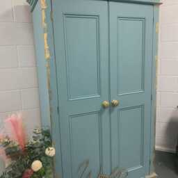 Solid Pine Wardrobe Painted in Blue Green & Gold Leaf - thumbnail 3