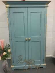 Solid Pine Wardrobe Painted in Blue Green & Gold Leaf - thumbnail 1
