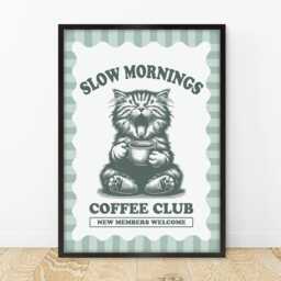Slow Mornings Coffee Club Print, Cats & Wall Art, Lovers Cat Print - thumbnail 3