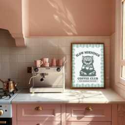 Slow Mornings Coffee Club Print, Cats & Wall Art, Lovers Cat Print - thumbnail 2