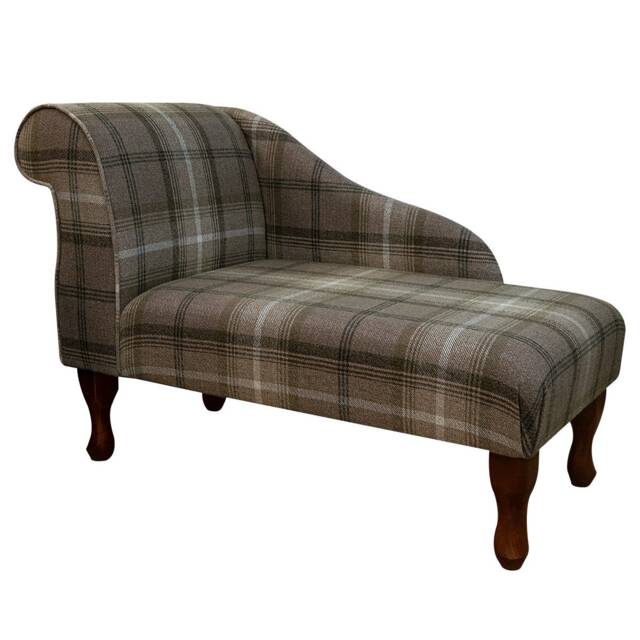 Handmade Tartan Chaise Longue Chocolate Plaid Accent Sofa - image 1