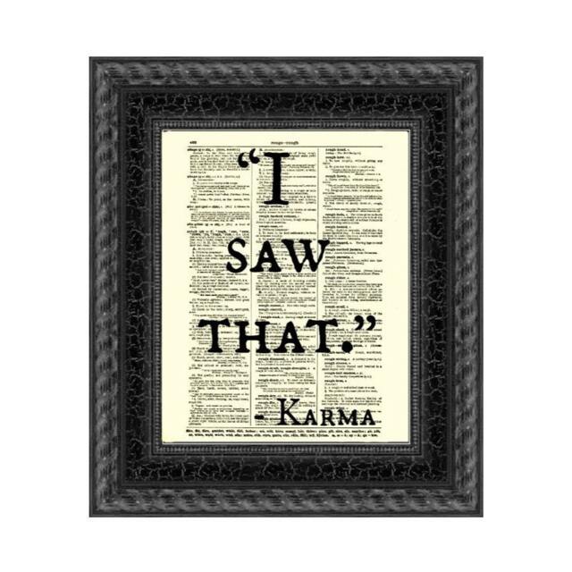 Karma Quote Antique Dictionary Art Print Funny Home Decor - image 1