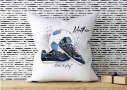 Personalised Blue Football Cushion, Gift For Footballer, Football Bedroom Decor, Boys Gifts - thumbnail 1