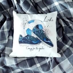 Personalised Blue Football Cushion, Gift For Footballer, Football Bedroom Decor, Boys Gifts - thumbnail 3