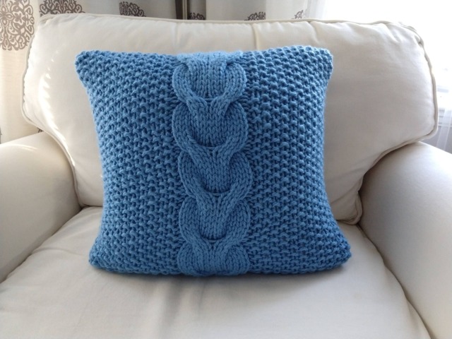 Rts Hand Knitted Blue Cable Pillow Cover Case 16x16/Throw Pillow/ Home Decor/ Decorative - image 1