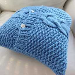 Rts Hand Knitted Blue Cable Pillow Cover Case 16x16/Throw Pillow/ Home Decor/ Decorative - thumbnail 2