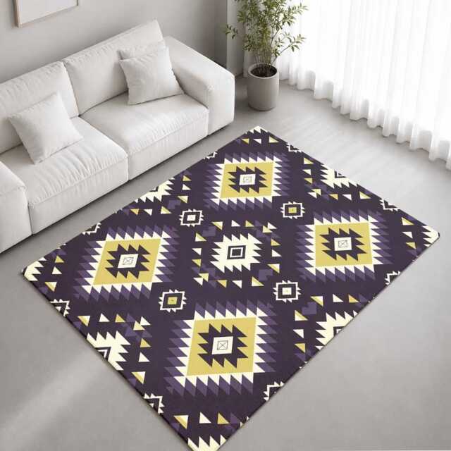 Purple Lime Tribal Diamond Pattern Rug Non-Slip Soft Area Carpet Bedroom Living Room Hallway Mat Decor - Made in UK - image 1