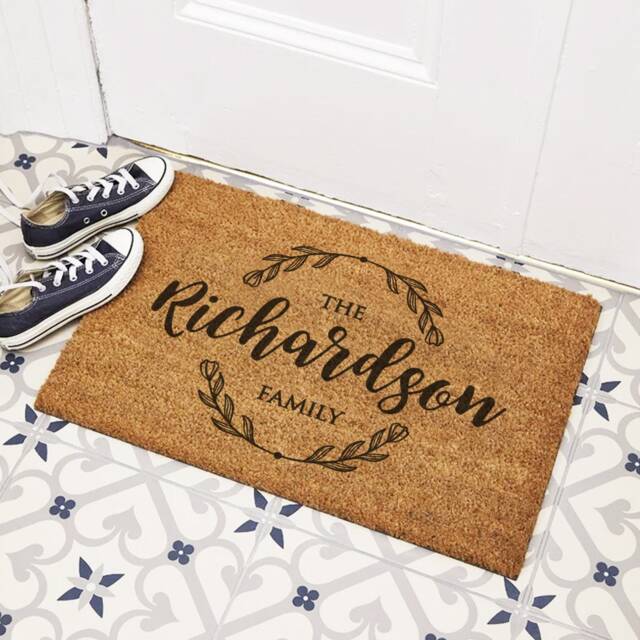 Personalised Family Floral Wreath Indoor Door Mat - 60x40cm Hall Doormat New Home Gift