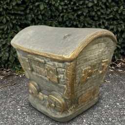 Concrete Wagon Sculpture Stone Trailer Statue Outdoor Figure Cement Ornament Front Door Decoration Handmade Art Lover Gift - thumbnail 2