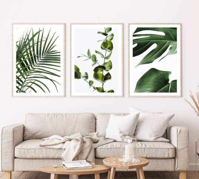 Set Of 3 Tropical Botanical Leaf Plant Prints, Green Living Room Poster, Floral Wall Art, Print, Monstera Poster - image 1