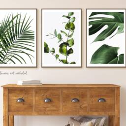 Set Of 3 Tropical Botanical Leaf Plant Prints, Green Living Room Poster, Floral Wall Art, Print, Monstera Poster - thumbnail 3