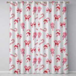Cute Christmas Candy Cane Ribbon Bow Neutral Beige Seamless Pattern Readymade Eyelet Ring Top Thermal 100% Blackout Curtains - thumbnail 2