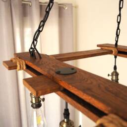 Rustic Light Fixture - Ceiling Pendant Lighting Industrial Wood Chandelier Farmhouse Kitchen Lamp - thumbnail 3