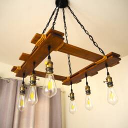 Rustic Light Fixture - Ceiling Pendant Lighting Industrial Wood Chandelier Farmhouse Kitchen Lamp - thumbnail 2