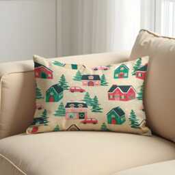 Holiday Village Cushion Cover, Cute Winter Houses & Cars Throw Pillow Case On Beige, Festive Christmas Decor For Sofa, Entryway Or Kids Room - thumbnail 2