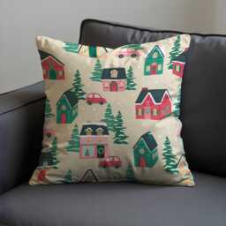 Holiday Village Cushion Cover, Cute Winter Houses & Cars Throw Pillow Case On Beige, Festive Christmas Decor For Sofa, Entryway Or Kids Room - thumbnail 4