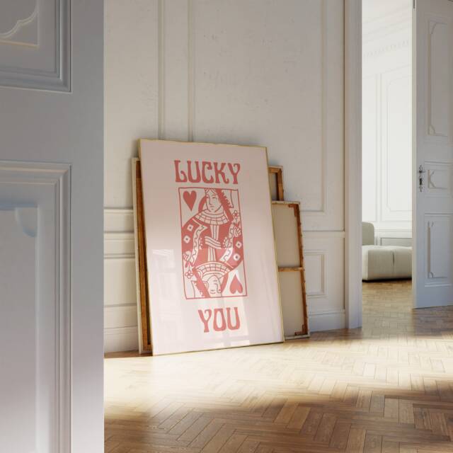 Lucky You Print Poster L Queen Funny Typography Card Wall Eclectic Pink Art - image 1