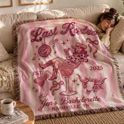 Custom Last Rodeo Woven Blanket, Cowgirl Bachelorette Throw, Disco Bridal Shower Throw Western Wedding Party Blanket - thumbnail 3