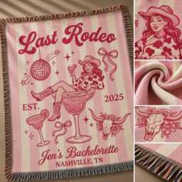 Custom Last Rodeo Woven Blanket, Cowgirl Bachelorette Throw, Disco Bridal Shower Throw Western Wedding Party Blanket - thumbnail 4