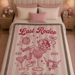 Custom Last Rodeo Woven Blanket, Cowgirl Bachelorette Throw, Disco Bridal Shower Throw Western Wedding Party Blanket - thumbnail 2