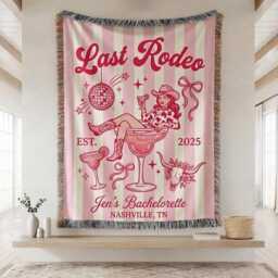Custom Last Rodeo Woven Blanket, Cowgirl Bachelorette Throw, Disco Bridal Shower Throw Western Wedding Party Blanket - thumbnail 1