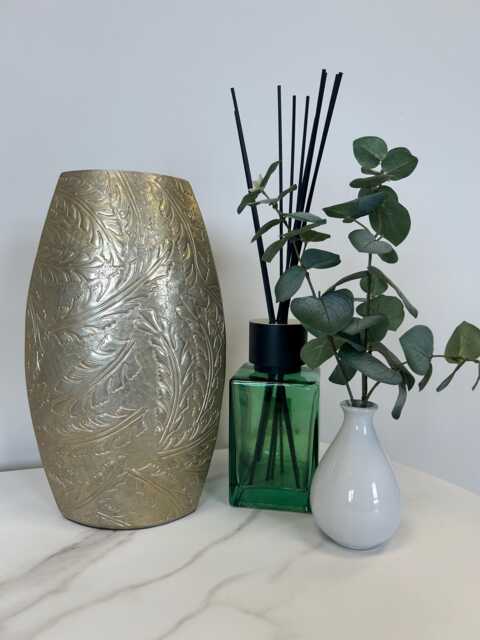Luxury Gold Metal Vase, Embossed Etched Leaf Design For Flowers Or Table Home Decor - image 1