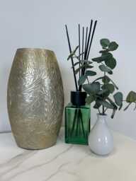 Luxury Gold Metal Vase, Embossed Etched Leaf Design For Flowers Or Table Home Decor - thumbnail 1