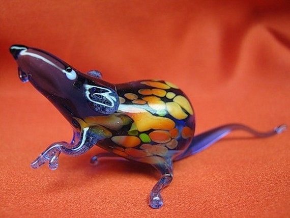 Rat Glass Miniature, Animals Glass, Art Blown Sculpture Made Of