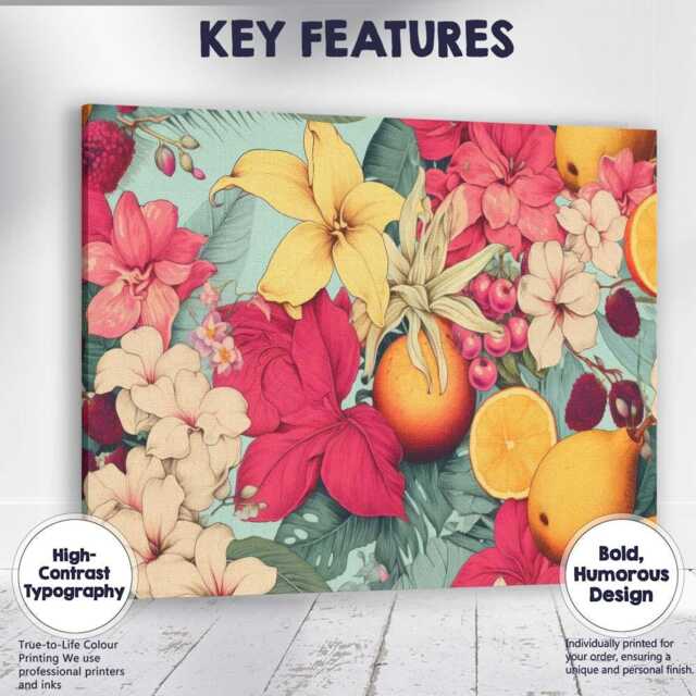 Tropical Floral Citrus Fruit Botanical Collage Canvas Wall Art Print Decor Picture Ready To Hang - image 1