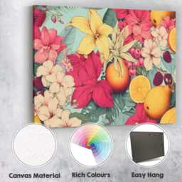 Tropical Floral Citrus Fruit Botanical Collage Canvas Wall Art Print Decor Picture Ready To Hang - thumbnail 2