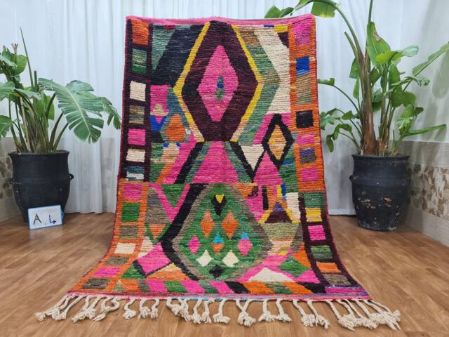 Multicolor Moroccan Wool Rug - Bohemian Handmade Boujaad Carpet - image 1