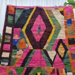 Multicolor Moroccan Wool Rug - Bohemian Handmade Boujaad Carpet - thumbnail 2