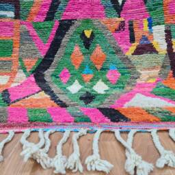 Multicolor Moroccan Wool Rug - Bohemian Handmade Boujaad Carpet - thumbnail 3