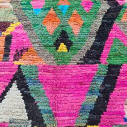 Multicolor Moroccan Wool Rug - Bohemian Handmade Boujaad Carpet - thumbnail 4