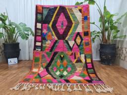 Multicolor Moroccan Wool Rug - Bohemian Handmade Boujaad Carpet - thumbnail 1