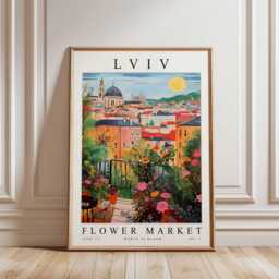Lviv Flower Market Poster, Print, Ukrainian Floral Wall Art, Decor, Botanical Ukraine Europe Travel Art - thumbnail 3