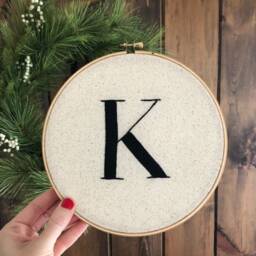 Block Letter Monogram Embroidery Hoop. Personalized Art. Home Decor. Wall Hanging