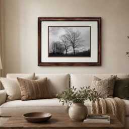 Winter Tree Landscape Wall Art, Framed Black & White New England Photography, Peaceful Nature Print For Sofa Decor - thumbnail 2