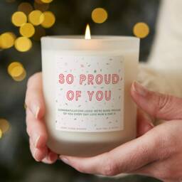Personalised Congratulations Candle Frosted Glass, Soy Wax, Proud Of You Gift