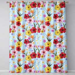 Tropical Hibiscus Bird Of Paradise Seamless Pattern Blue Background Readymade Eyelet Ring Top Thermal 100% Blackout Curtains - thumbnail 2