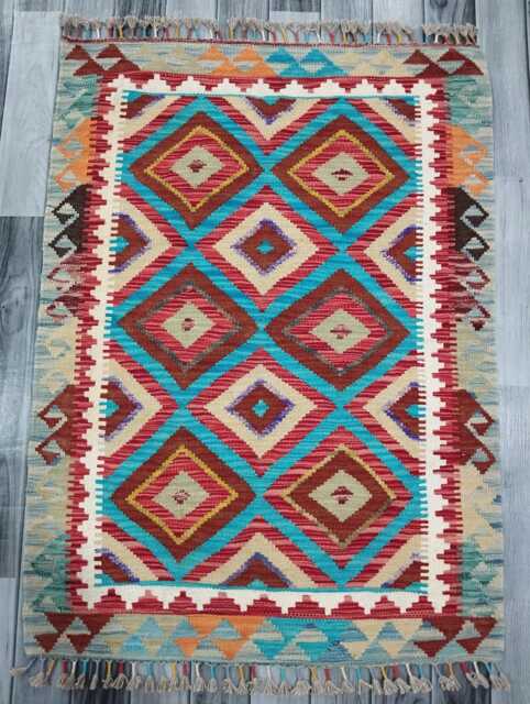 Kilim Rug Multicolour, Handmade Artisan Afghan Turkish Scandinavian Navajo Bohemian Flatweave Natural Wool 111x82 cm - image 1