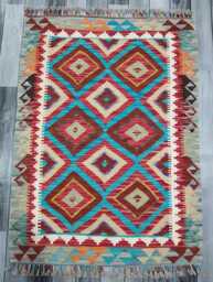 Kilim Rug Multicolour, Handmade Artisan Afghan Turkish Scandinavian Navajo Bohemian Flatweave Natural Wool 111x82 cm - thumbnail 1
