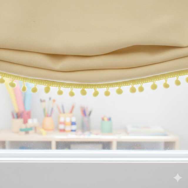 Yellow Linen Relaxed Roman Shade With Pom Pom, Blackout Option, Cl1010 - image 1