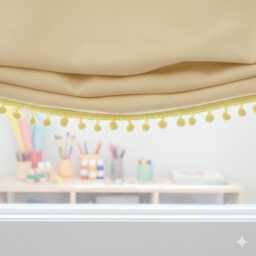 Yellow Linen Relaxed Roman Shade With Pom Pom, Blackout Option, Cl1010 - thumbnail 1